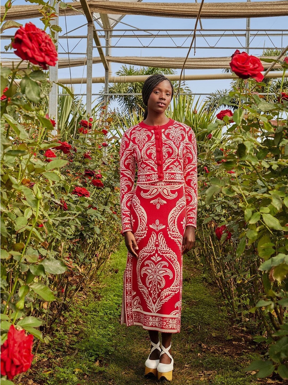 Farm Rio Tropical Jacquard Knit Cardigan Skirt Set